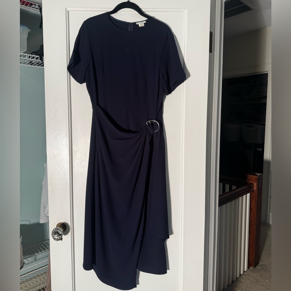 Shoshanna Navy Draped Midi Dress Size 6 Elegant Occasion Dress